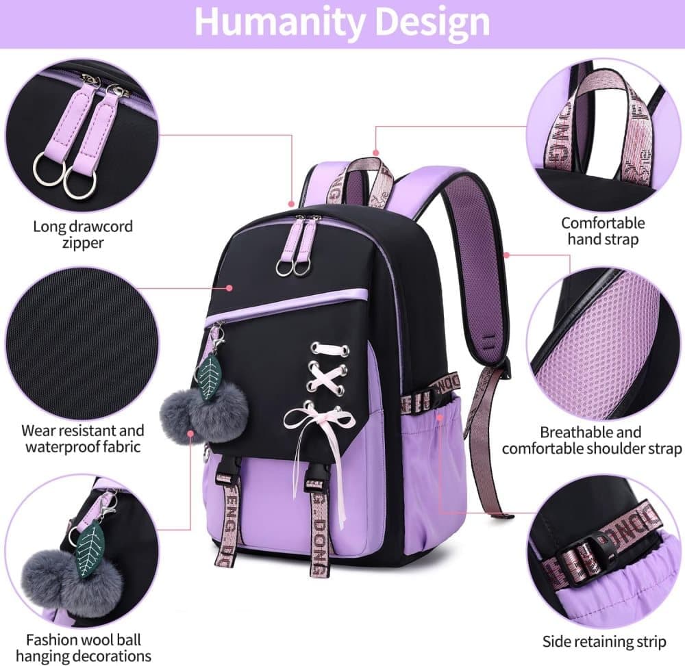 Waterproof Children Backpack for School, Durable Large Capacity Comfortable to Carry, Purple