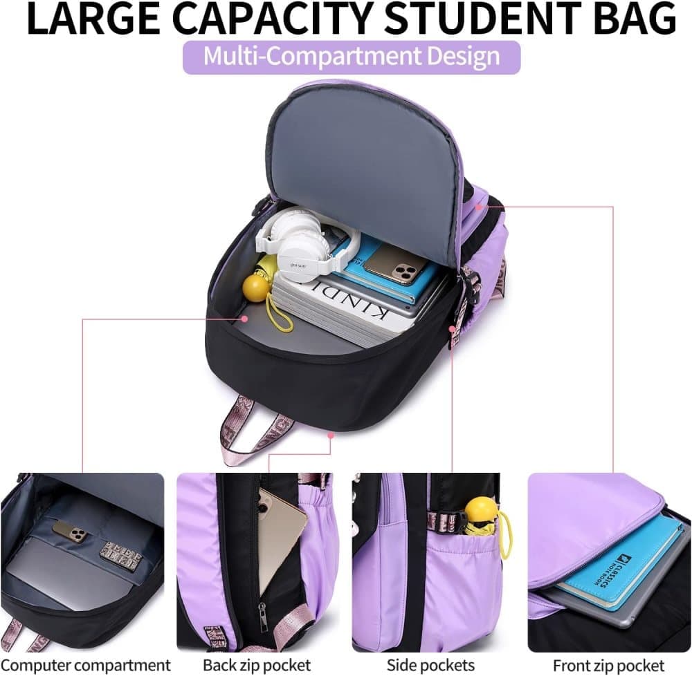 Waterproof Children Backpack for School, Durable Large Capacity Comfortable to Carry, Purple