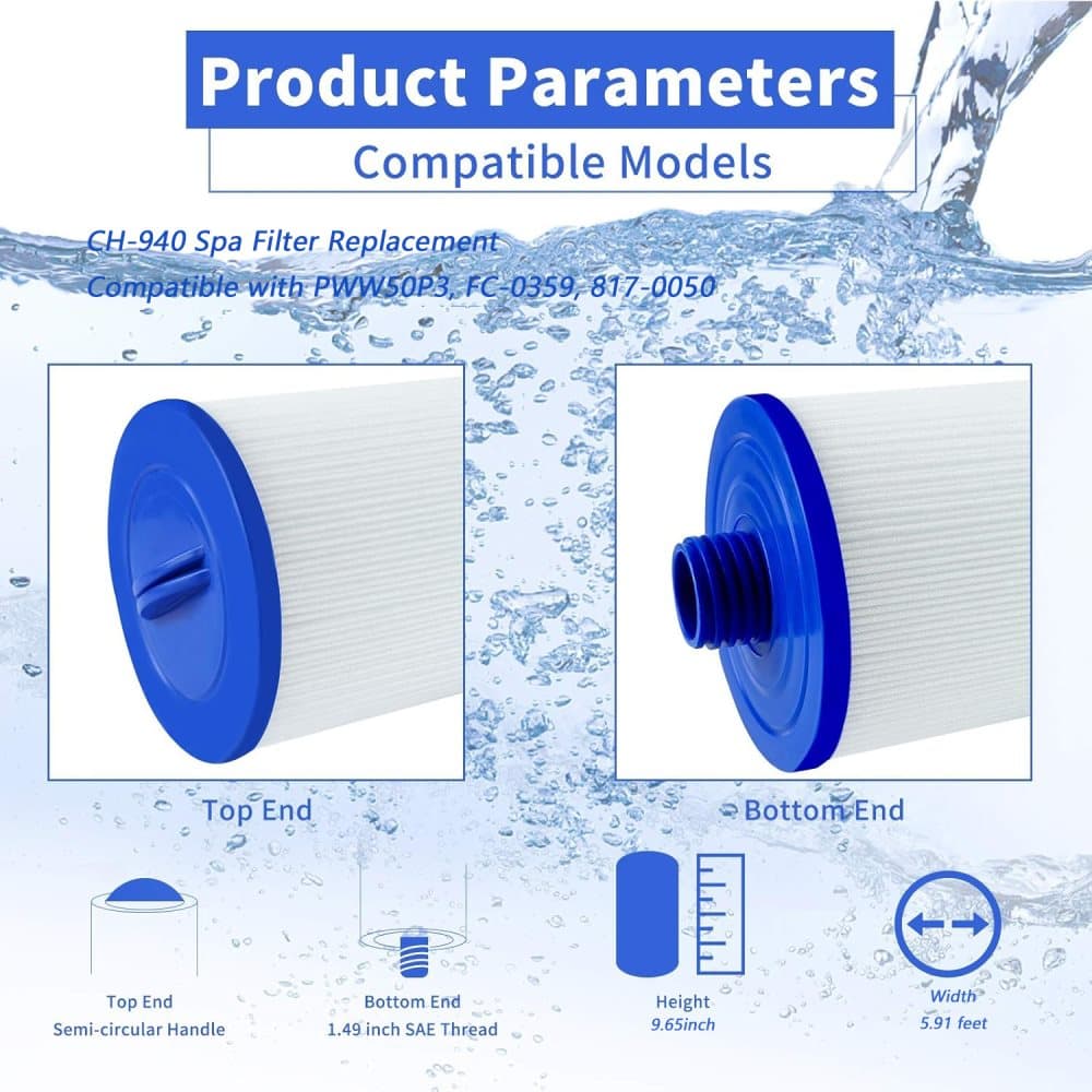 2-Pack CH-940 Spa Filter Replacement, Compatible with Multiple Hot Tub/Spa Models, 1 1/2\