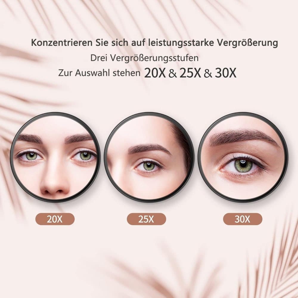 20X/30X Magnification Makeup Mirror with Tweezers, White, 30X