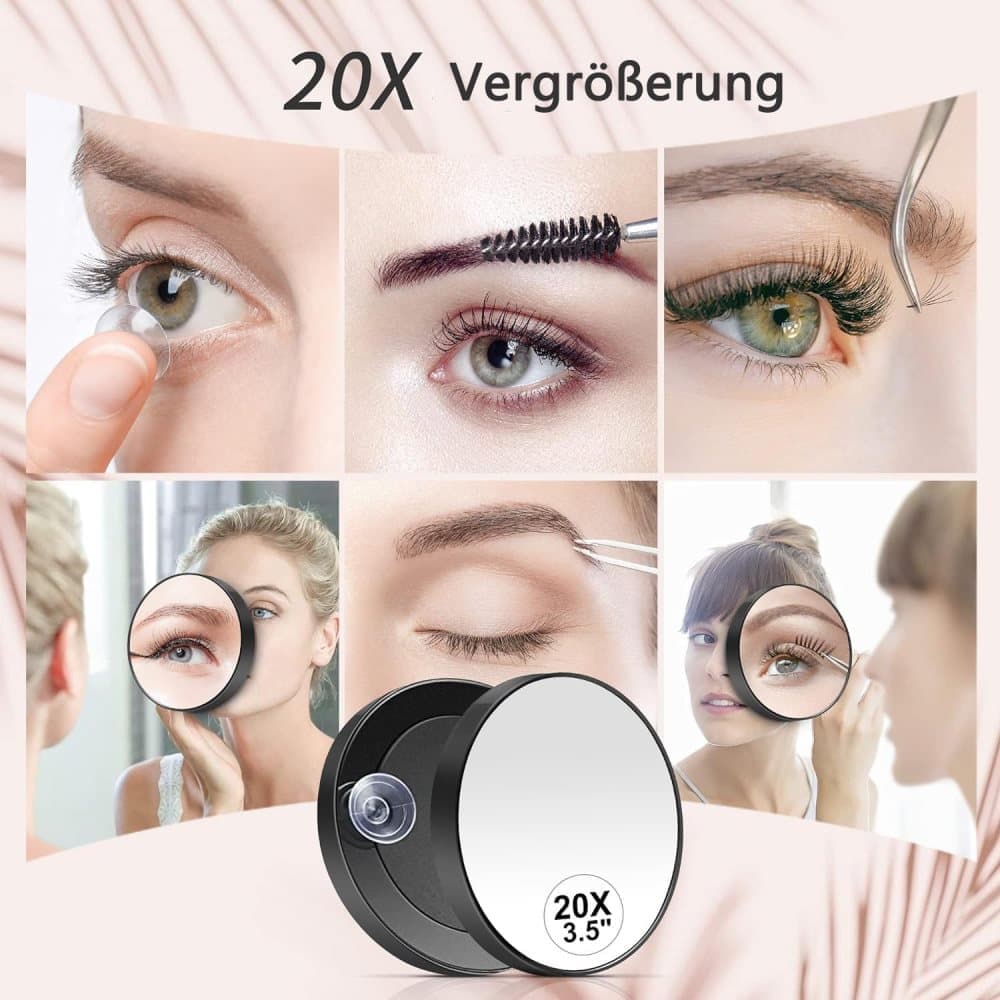 20X/30X Magnification Makeup Mirror with Tweezers, Black, 20X