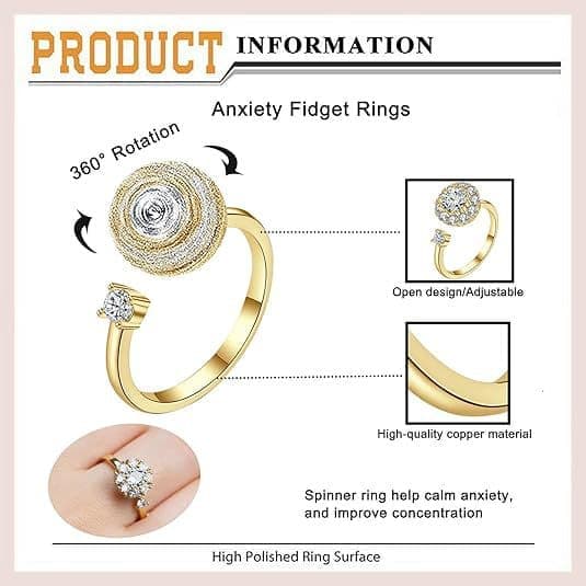 6 pcs Rotatable Antistress Fidget Spinner Rings, Gold