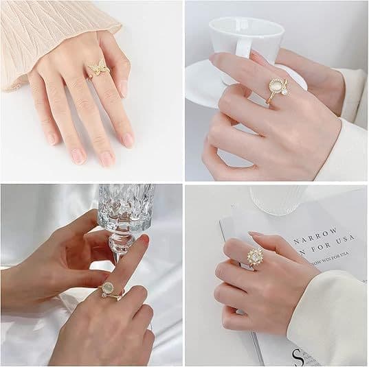 6 pcs Rotatable Antistress Fidget Spinner Rings, Gold