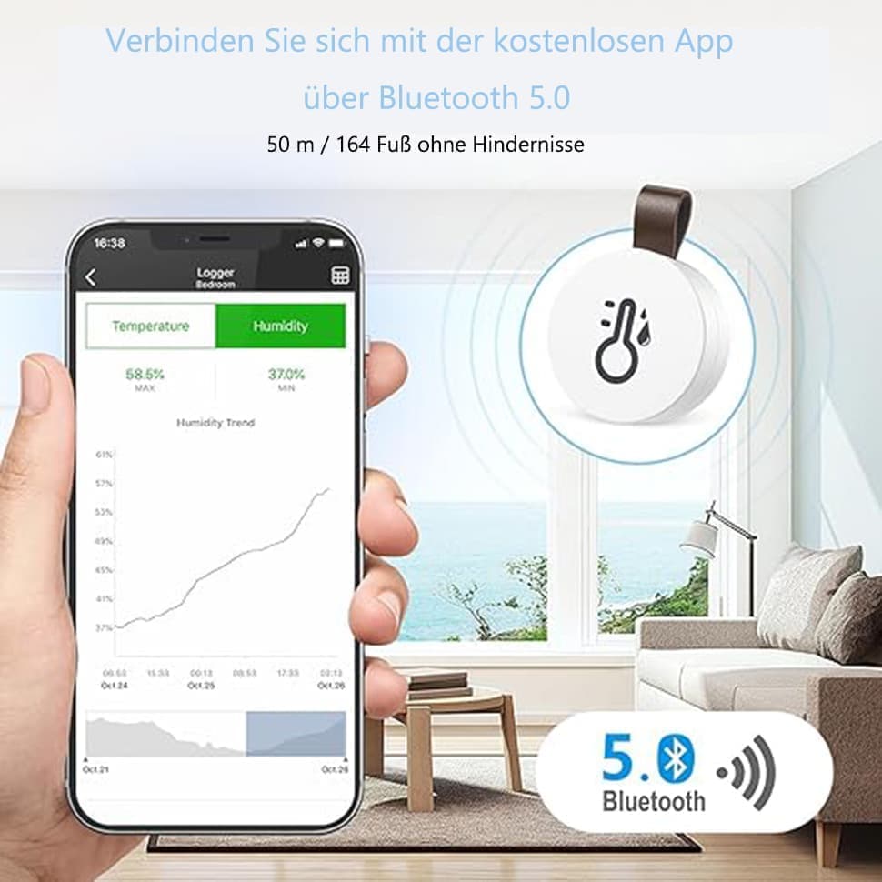 Wireless Bluetooth Thermometer Hygrometer with App Data Storage and Display