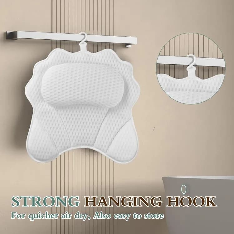 Ergonomic Bathtub Pillow with 6 Strong Suction Cups, Support for Head Neck Shoulders & Back, 4D Design, White