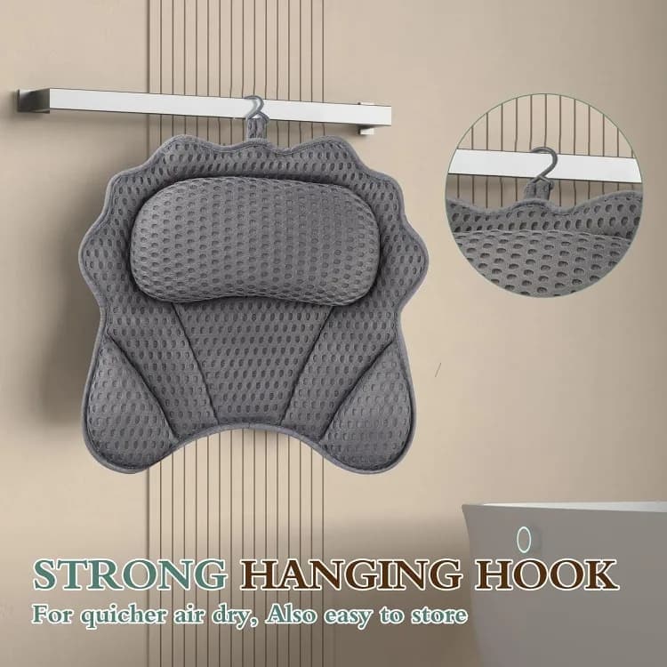 6-Pack Ergonomic Bathtub Pillow with 6 Strong Suction Cups, Support for Head Neck Shoulders & Back, 4D Design, Gray