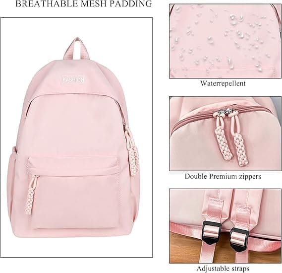 Waterproof School Backpack for Travel, Unisex Student Bag, Pink