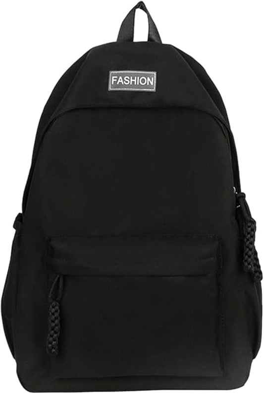Waterproof School Backpack for Travel, Unisex Solid Color, Black