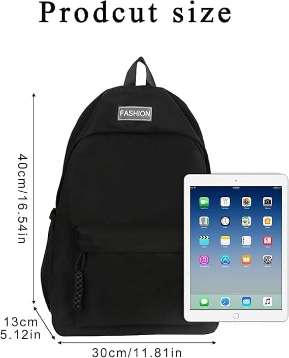 Waterproof School Backpack for Travel, Unisex Solid Color, Black