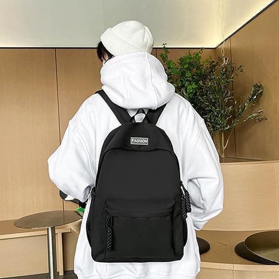 Waterproof School Backpack for Travel, Unisex Solid Color, Black