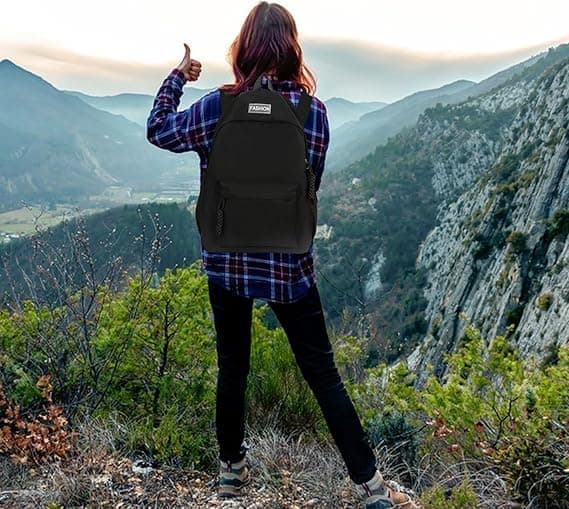 Waterproof School Backpack for Travel, Unisex Solid Color, Black