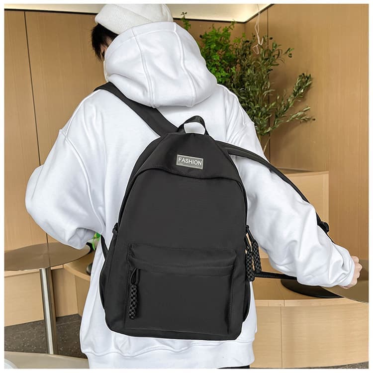 Waterproof School Backpack for Travel, Unisex Solid Color, Black