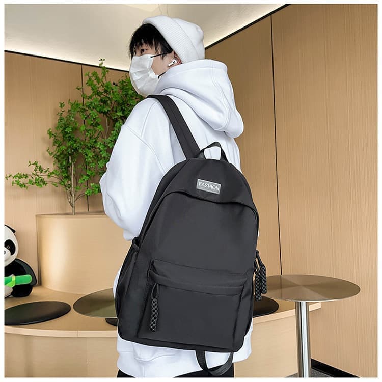 Waterproof School Backpack for Travel, Unisex Solid Color, Black