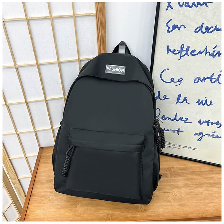 Waterproof School Backpack for Travel, Unisex Solid Color, Black