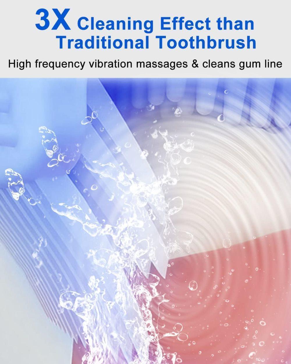 360° U-Shaped Electric Toothbrush, 3 Cleaning Modes, IPX7 Waterproof, Automatic Ultrasonic Tooth Cleaner, Compatible with Oral-B, White
