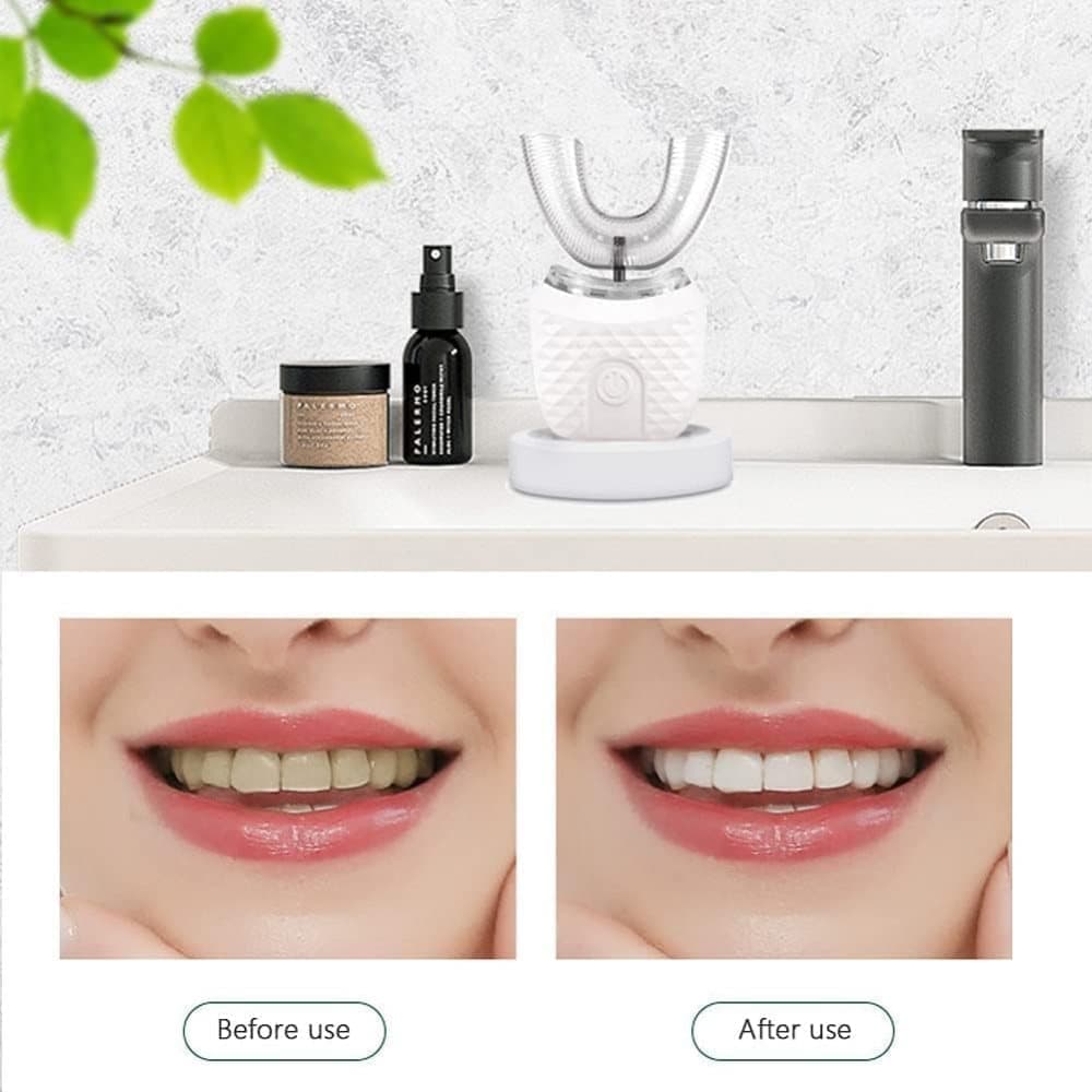 U-Shaped Electric Toothbrush with 3 Cleaning Modes, IPX7 Waterproof, Automatic Ultrasonic Tooth Cleaner, Compatible with Oral-B, Green