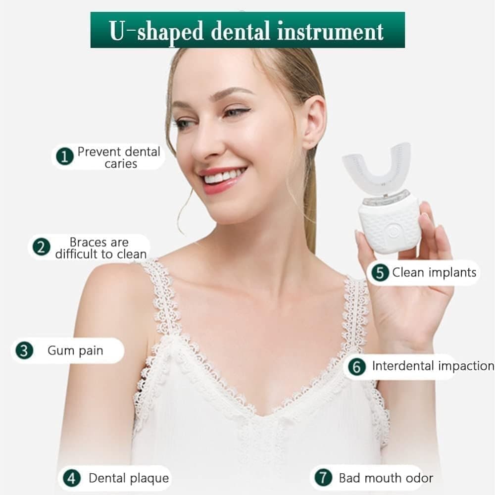 U-Shaped Electric Toothbrush with 3 Cleaning Modes, IPX7 Waterproof, Automatic Ultrasonic Tooth Cleaner, Compatible with Oral-B, Green