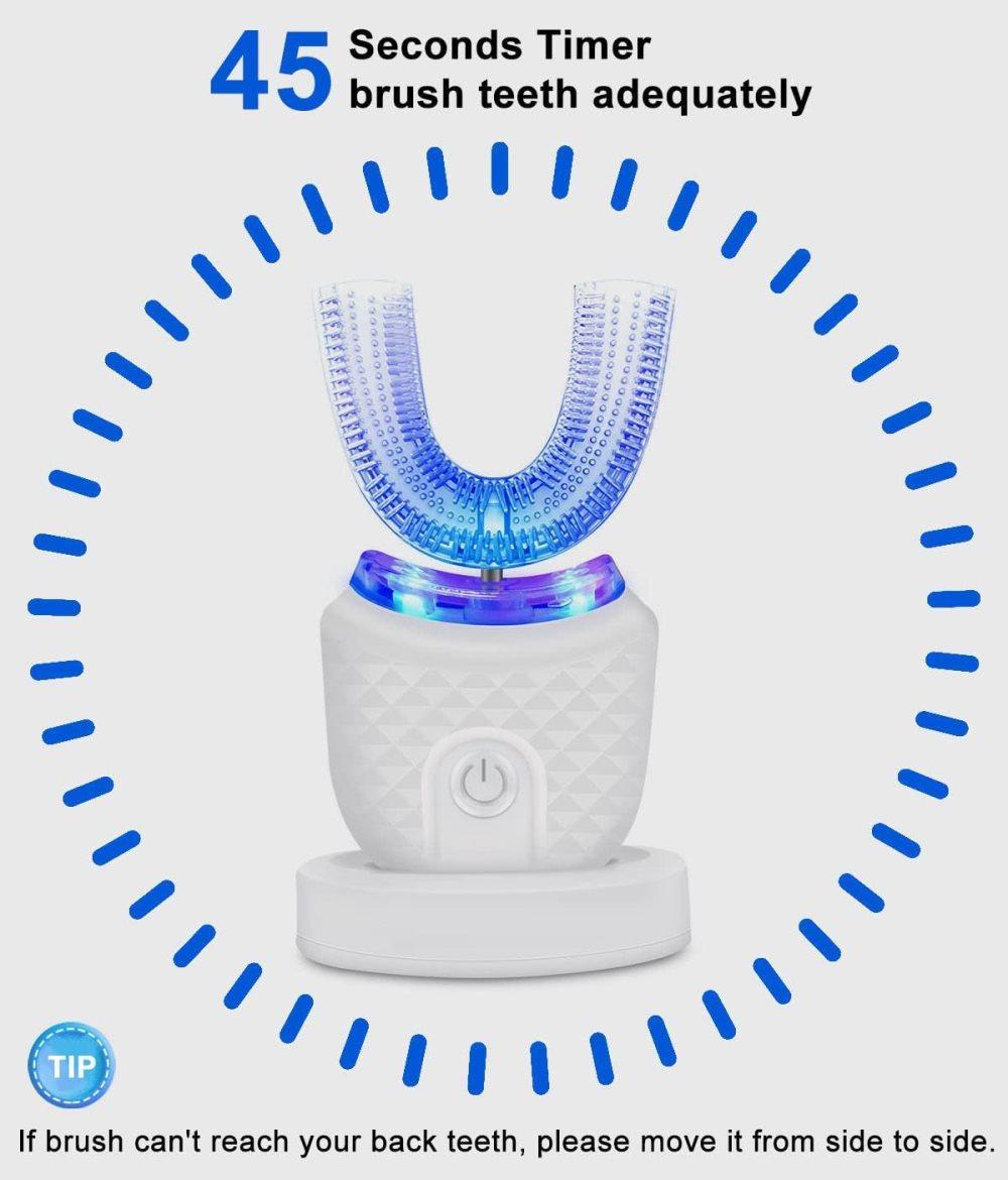 U-Shaped Electric Toothbrush with 3 Cleaning Modes, IPX7 Waterproof, Automatic Ultrasonic Tooth Cleaner, Compatible with Oral-B, Green