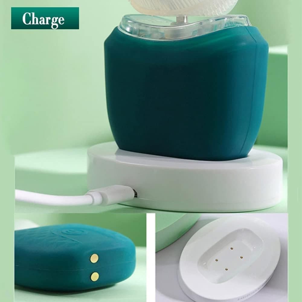 360° U-Shaped Electric Toothbrush with 3 Cleaning Modes, IPX7 Waterproof, Automatic Ultrasonic Tooth Cleaner, Compatible with Oral-B, Blue