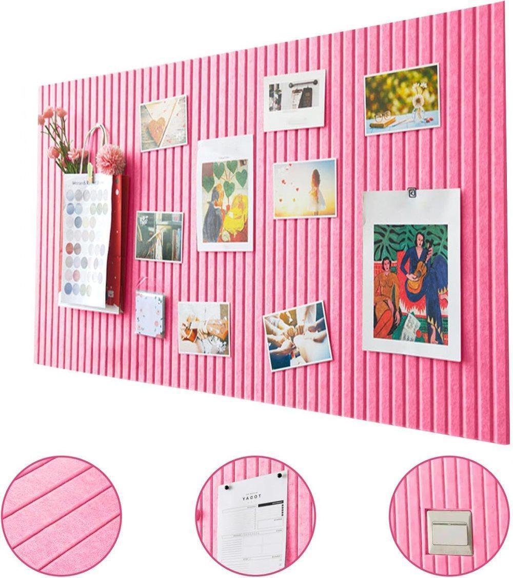 30x30cm Self-Adhesive Photo Board, Decorative Cork and Wall Panel Bulletin Board with Acoustic Panels for Photos and Messages, Pink, for Home and Office