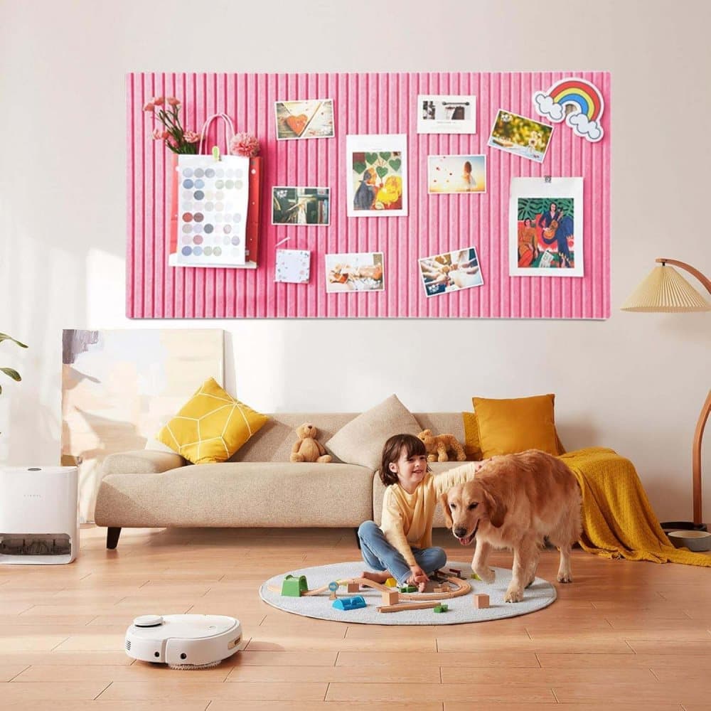 30x30cm Self-Adhesive Photo Board, Decorative Cork and Wall Panel Bulletin Board with Acoustic Panels for Photos and Messages, Pink, for Home and Office