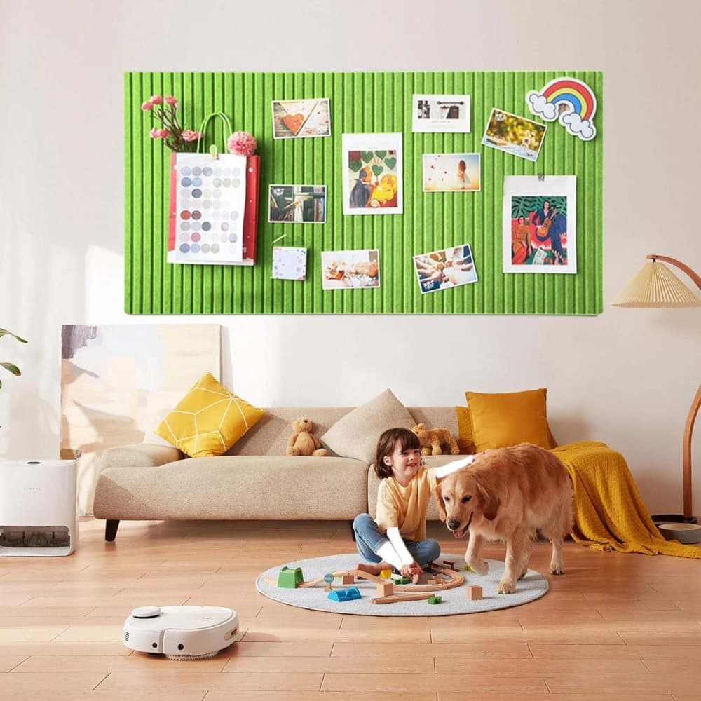 Self-adhesive photo board, decorative cork and wall panel bulletin board with acoustic panels for photos and messages, green, 30x45cm