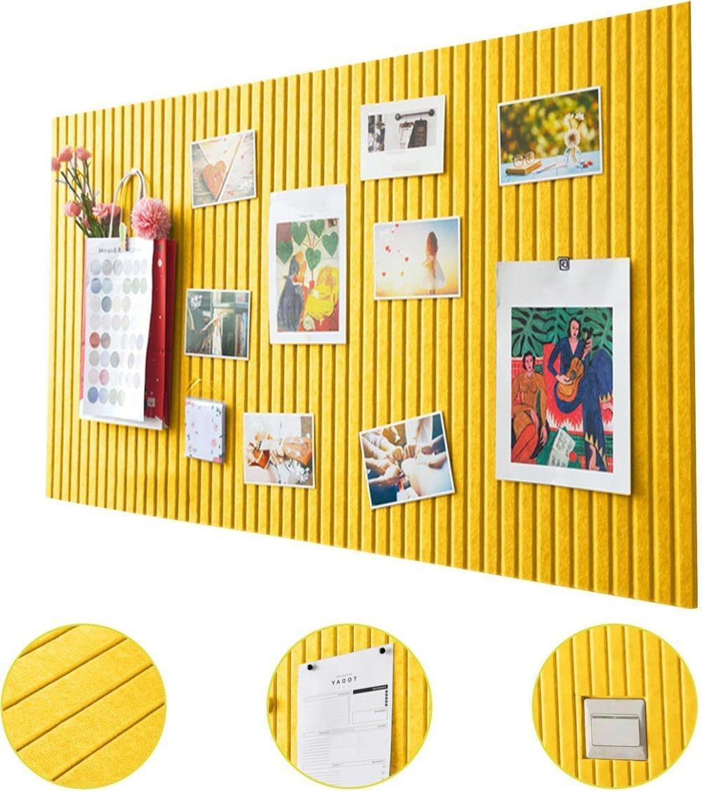 40x60cm Self-Adhesive Photo Board, Decorative Cork Wall Panel Bulletin Board with Acoustic Panels for Photos and Messages, Yellow, for Home and Office