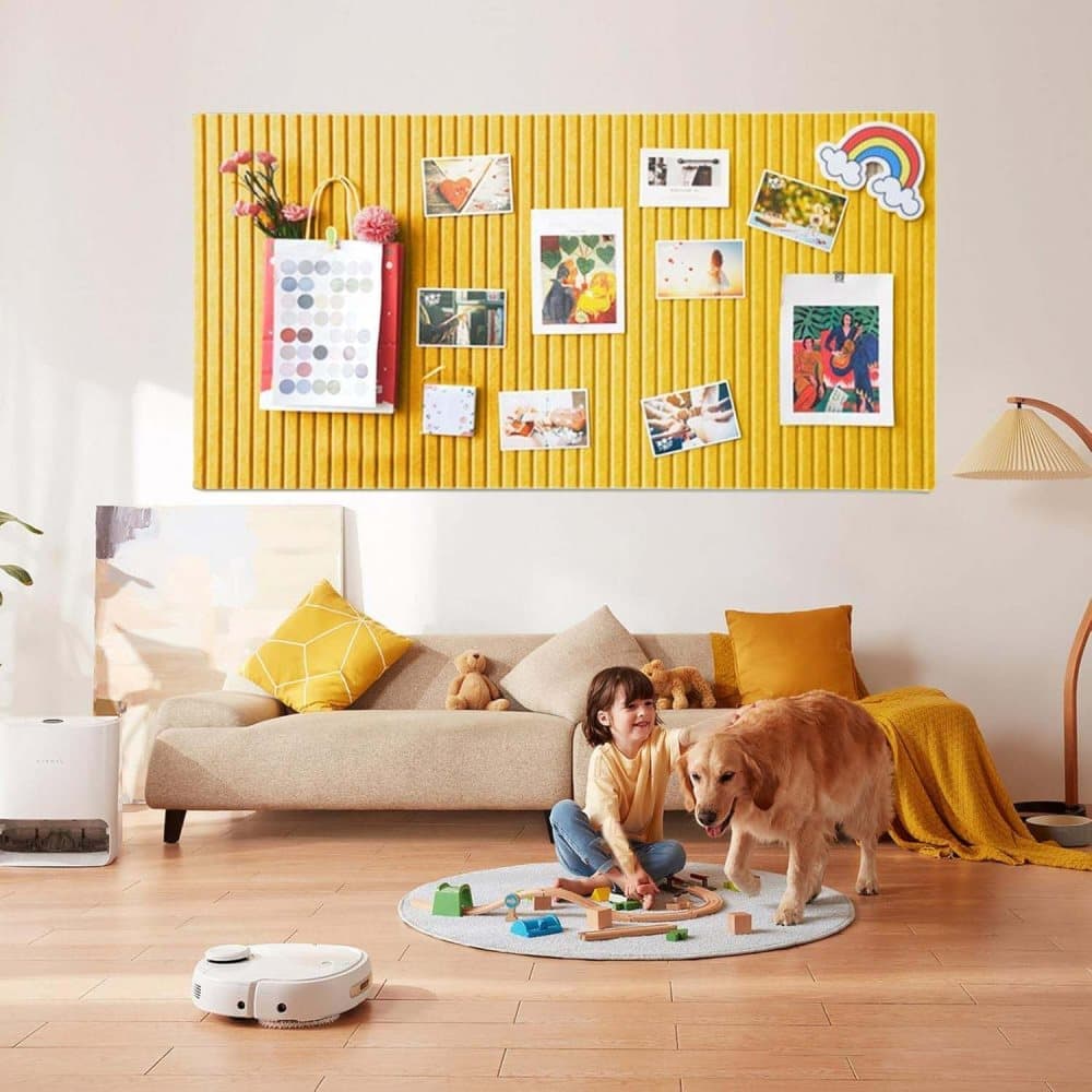40x60cm Self-Adhesive Photo Board, Decorative Cork Wall Panel Bulletin Board with Acoustic Panels for Photos and Messages, Yellow, for Home and Office
