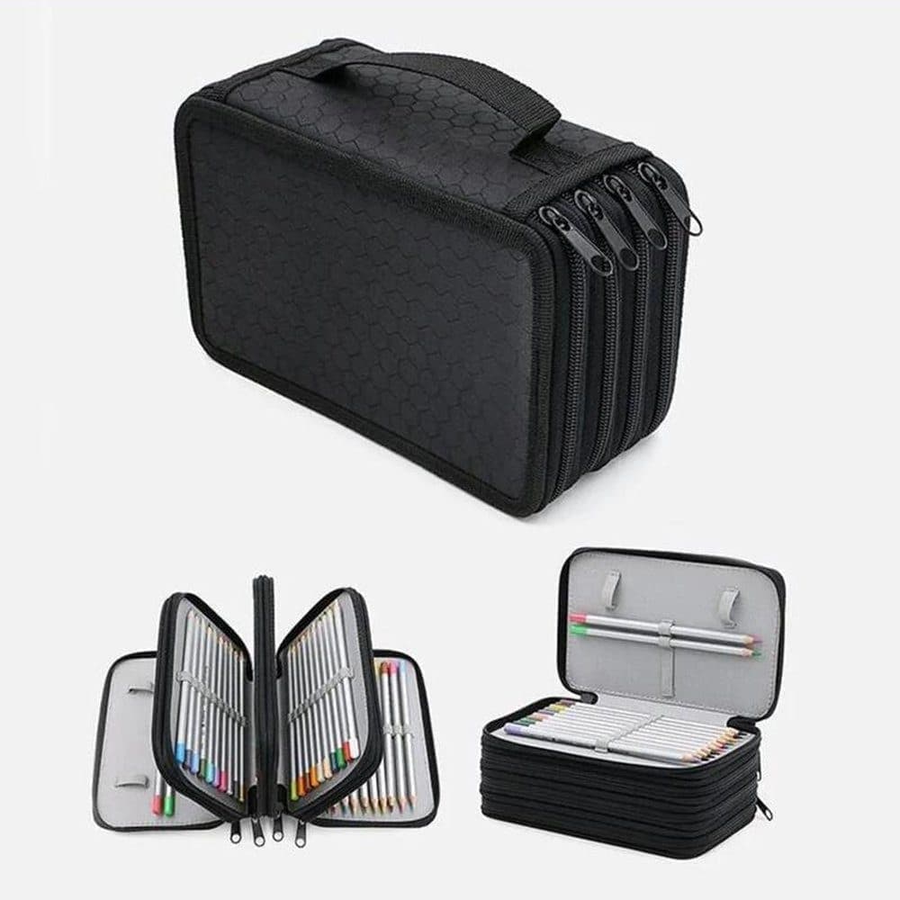 72 Holes Pen Case with Compartments, Large Capacity Lightweight Durable, Gray, Compatible with Students and Office Use