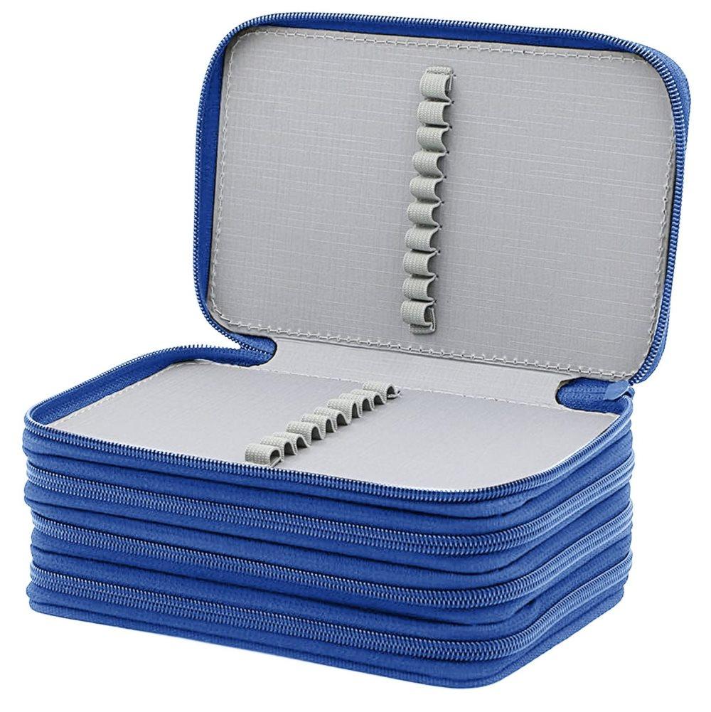 72 Holes Pen Case with Compartments, Large Capacity Organizer, Lightweight Durable, Compatible with Students and Office Use, Blue