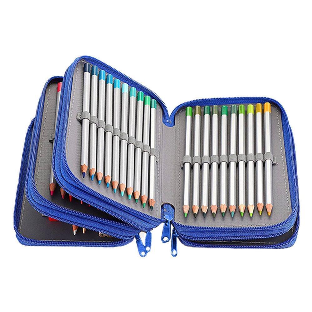 72 Holes Pen Case with Compartments, Large Capacity Organizer, Lightweight Durable, Compatible with Students and Office Use, Blue