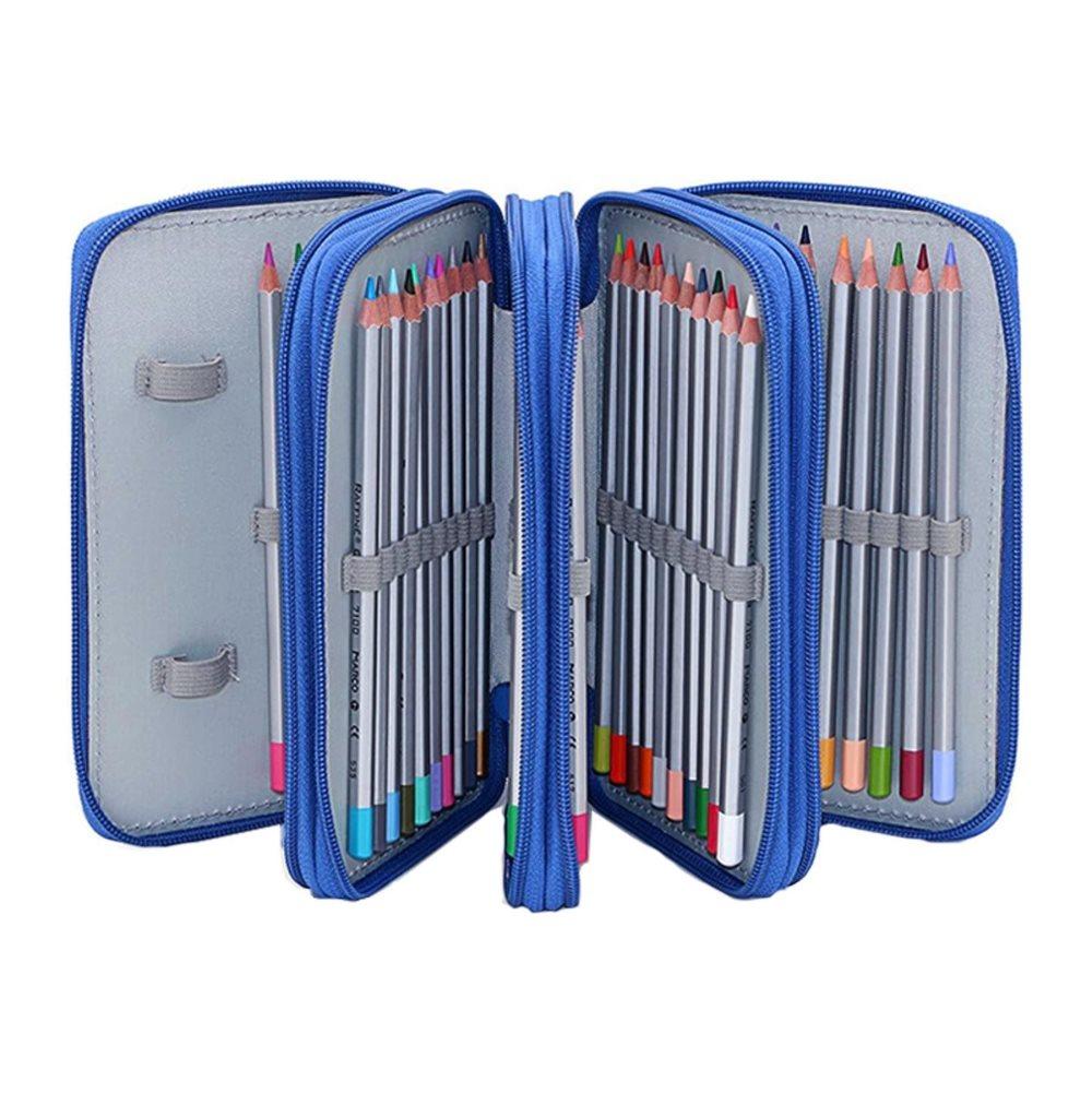 72 Holes Pen Case with Compartments, Large Capacity Organizer, Lightweight Durable, Compatible with Students and Office Use, Blue