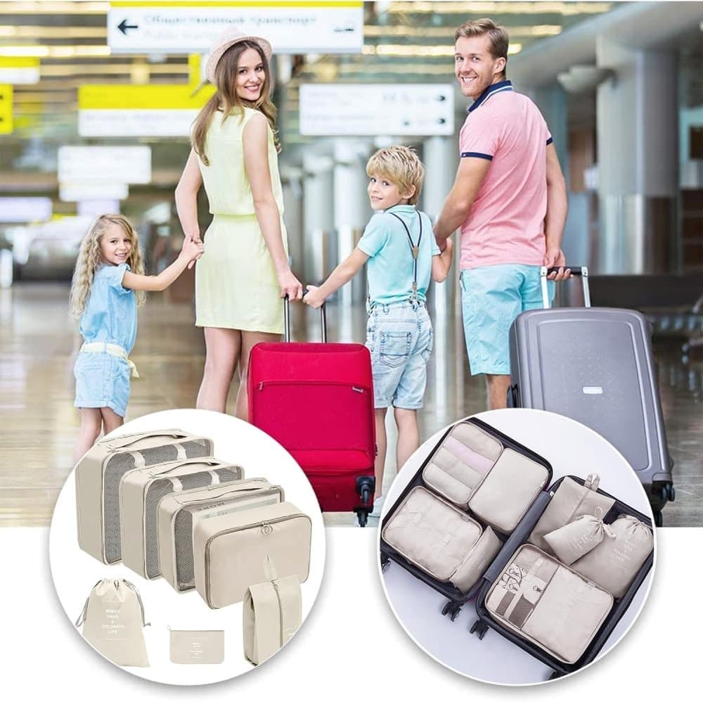 7-Piece Suitcase Organizer Beige, for Luggage Travel Bags