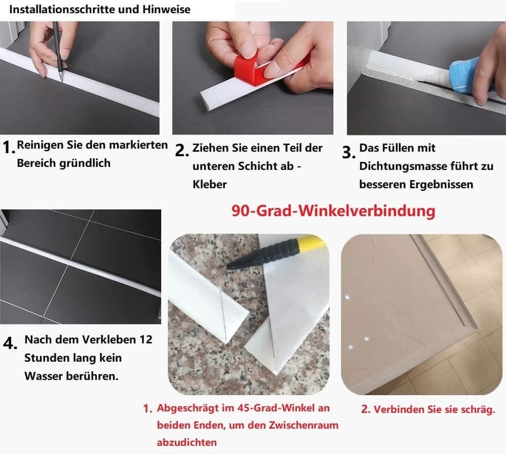 2 m Self-Adhesive Shower Strip Water Barrier, Gray, 5 Colors