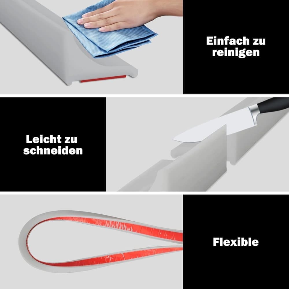 5 Colors Self-Adhesive Shower Strip Water Barrier with Self-Adhesive Strip, 2 m, White