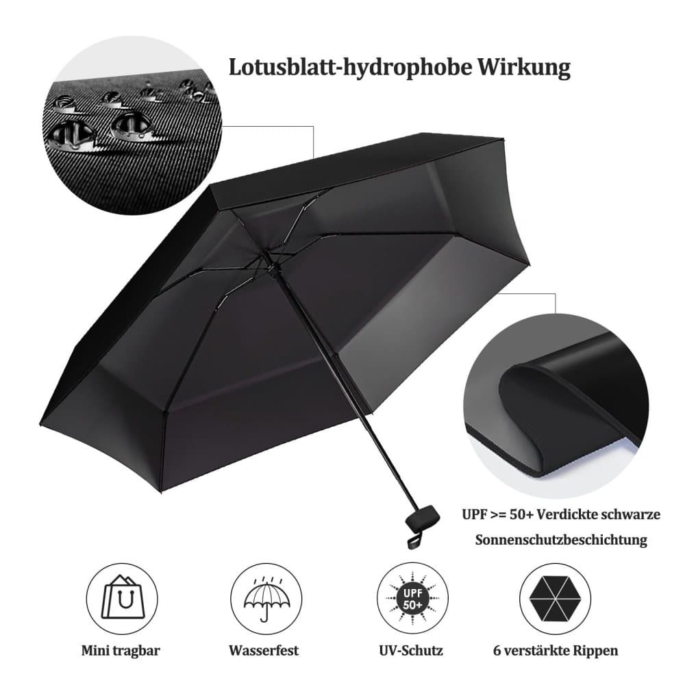 UV Protective Folding Umbrella Wind-Resistant Lightweight Waterproof for Travel Beach Everyday Use, Black