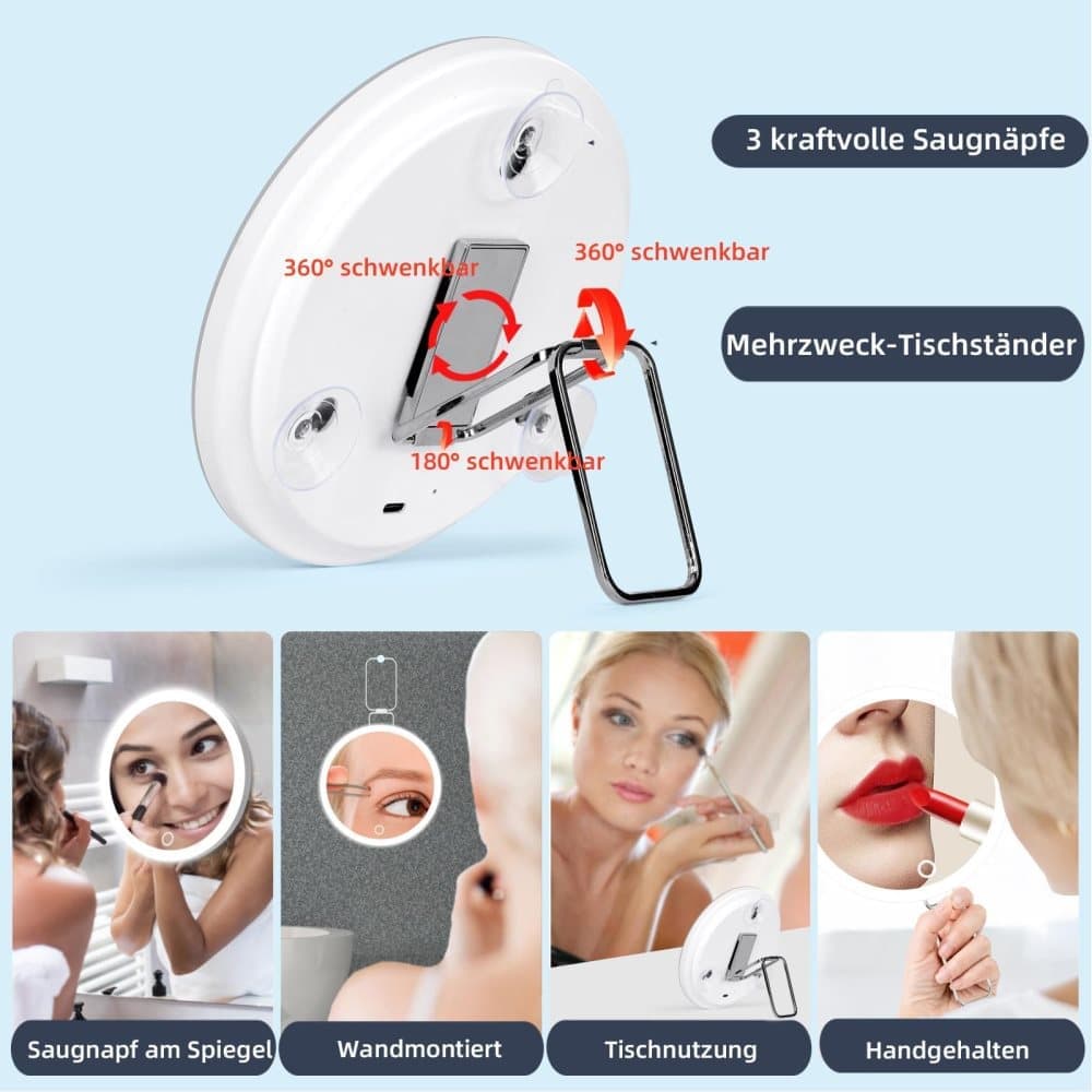 20X LED Makeup Mirror with Lighting, 360° Rotatable Dimmable 3 Light Modes Magnification Suction Cup, Black