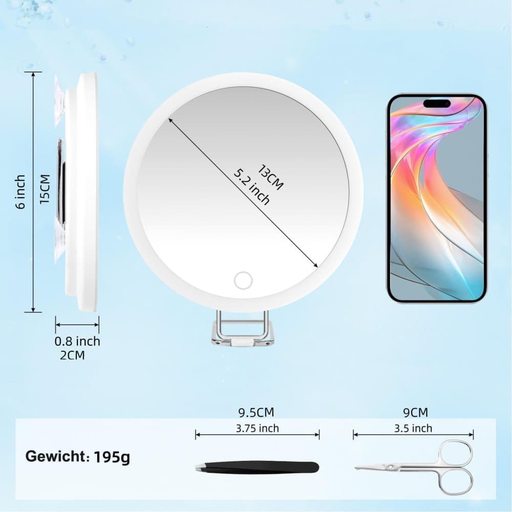 LED Makeup Mirror with Lighting 360° Rotatable Dimmable 3 Light Modes Magnification Suction Cup, Black, 30X