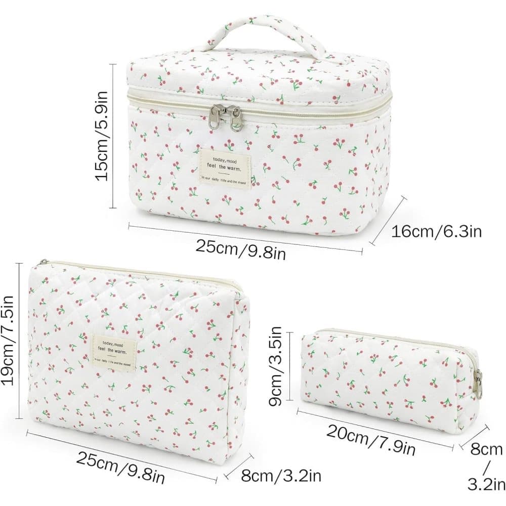 3-Piece Floral Makeup Bag Toiletry Travel Organizer, 20 x 10 cm