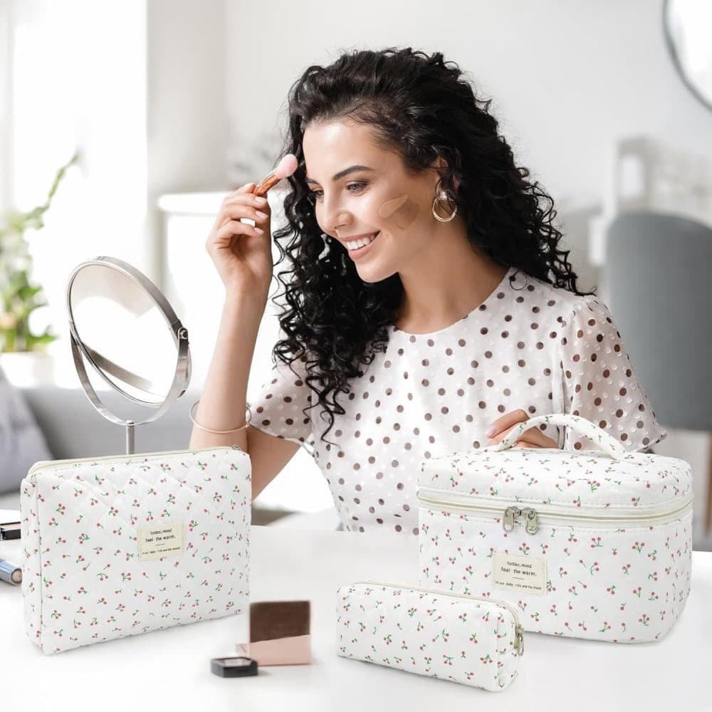 3-Piece Floral Makeup Bag Toiletry Travel Organizer, 20 x 10 cm