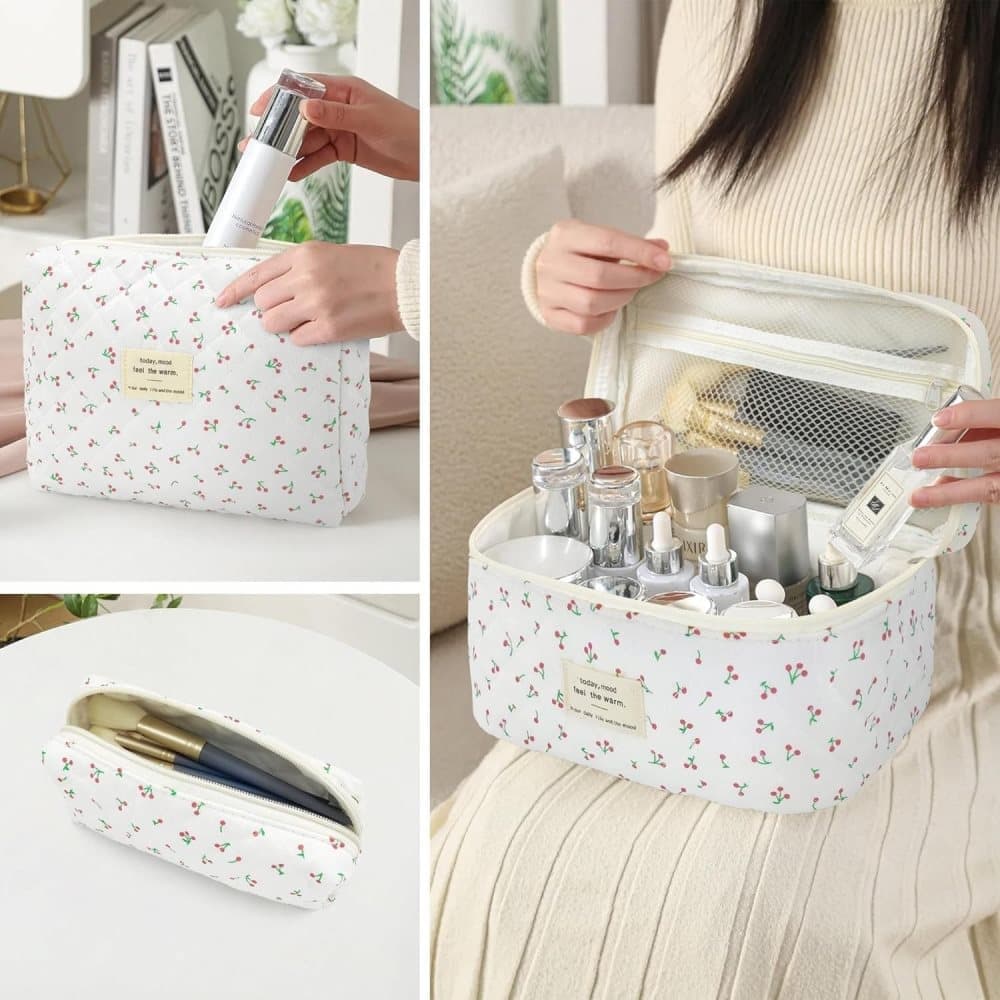 3-Piece Floral Makeup Bag Toiletry Travel Organizer, 20 x 10 cm