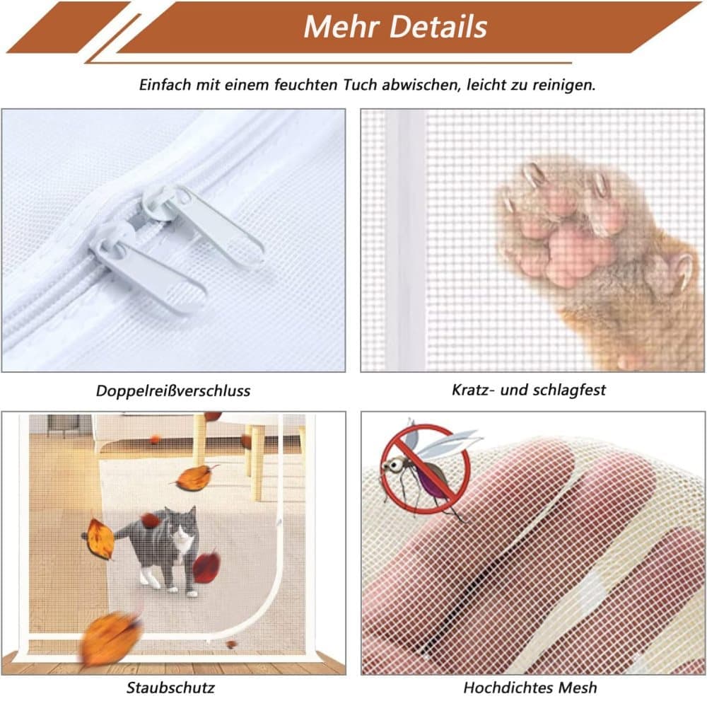 Durable breathable insect-repellent mesh cat door protection, scratch-resistant and pet-safe, 90x210cm, White