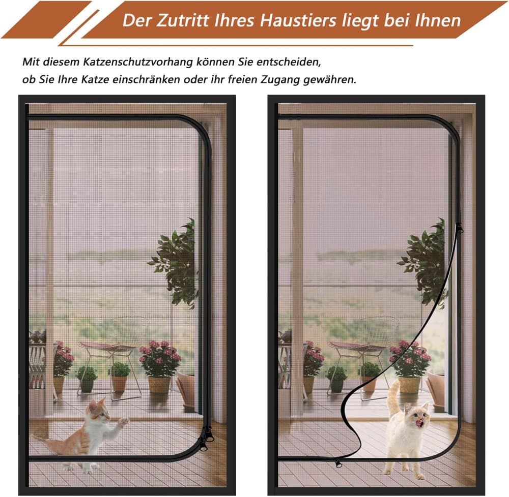 Reinforced cat door protection with durable breathable insect-repellent mesh scratch-resistant and pet-safe, 90x200cm, Black