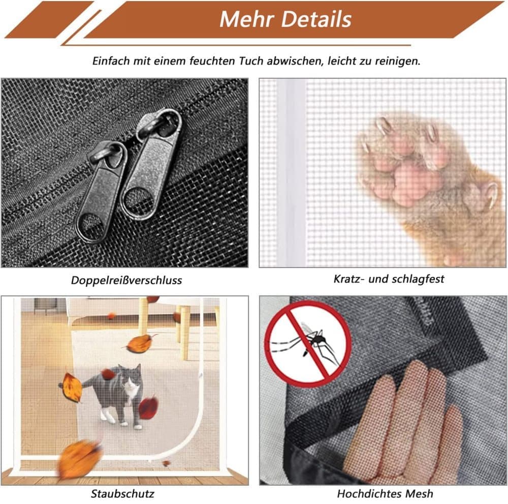Reinforced cat door protection with durable breathable insect-repellent mesh scratch-resistant and pet-safe, 90x200cm, Black