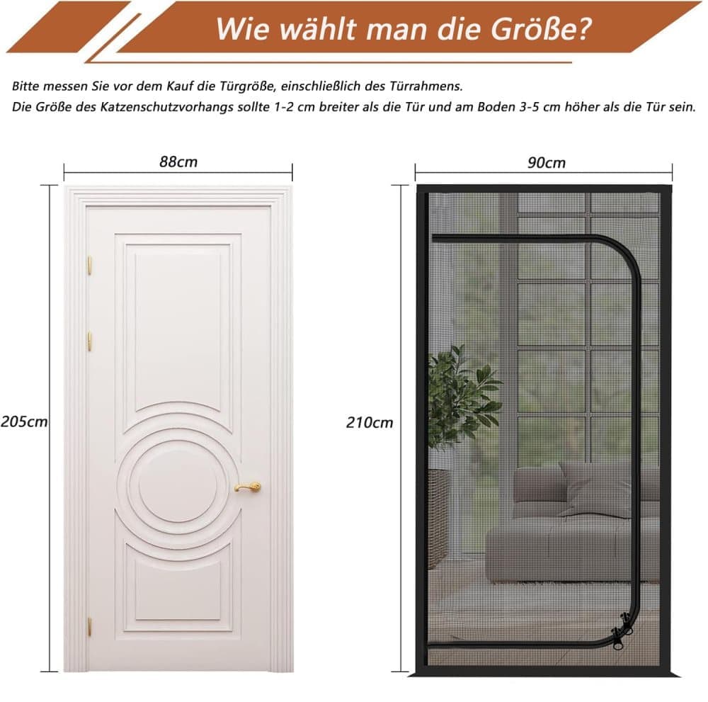 Reinforced cat door protection with durable breathable insect-repellent mesh, scratch-resistant pet safe, 90x210cm, Black