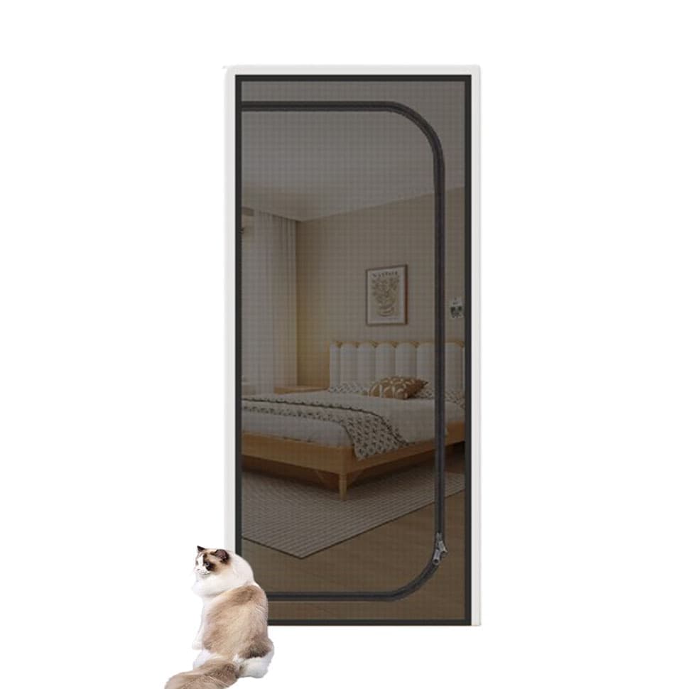 Reinforced Cat Door Protection with Durable Breathable Insect-Repellent Mesh, Scratch-Resistant and Pet Safe, 110x220cm, Black