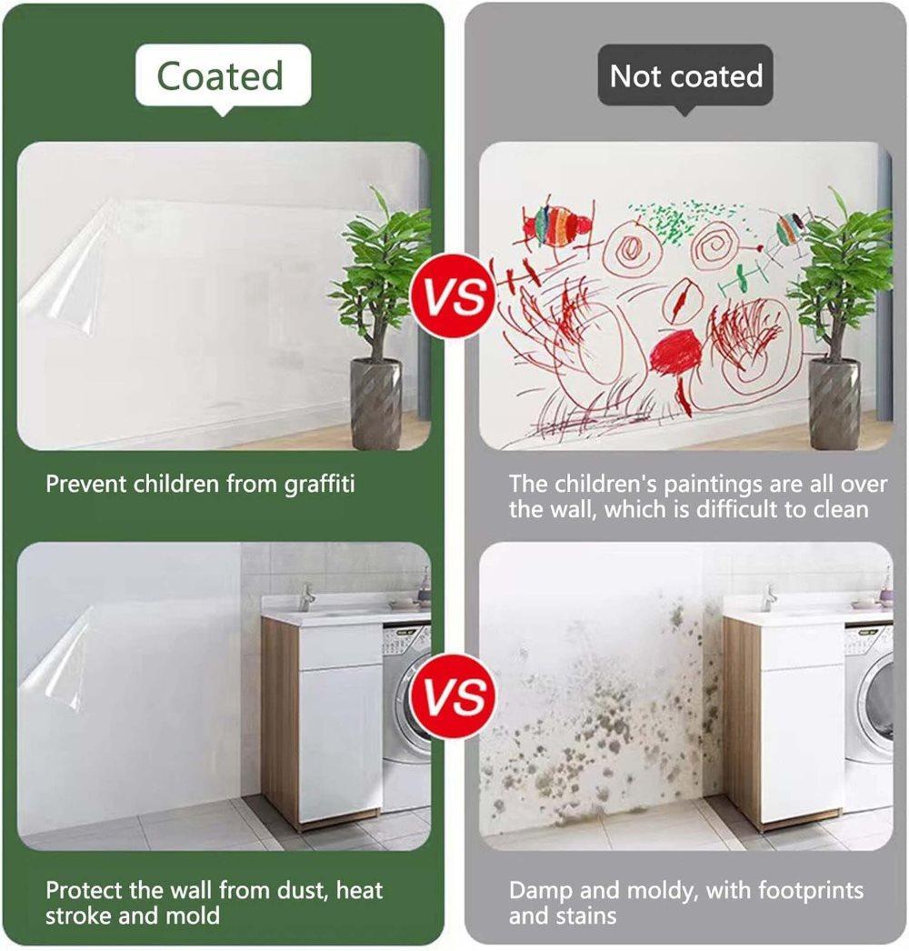 Transparent Wall Protection Film 40 cm x 3 m, Static Adhesion, Removable, Durable, Water and Oil Resistant, Easy to Clean, Furniture Foil Wall Decoration