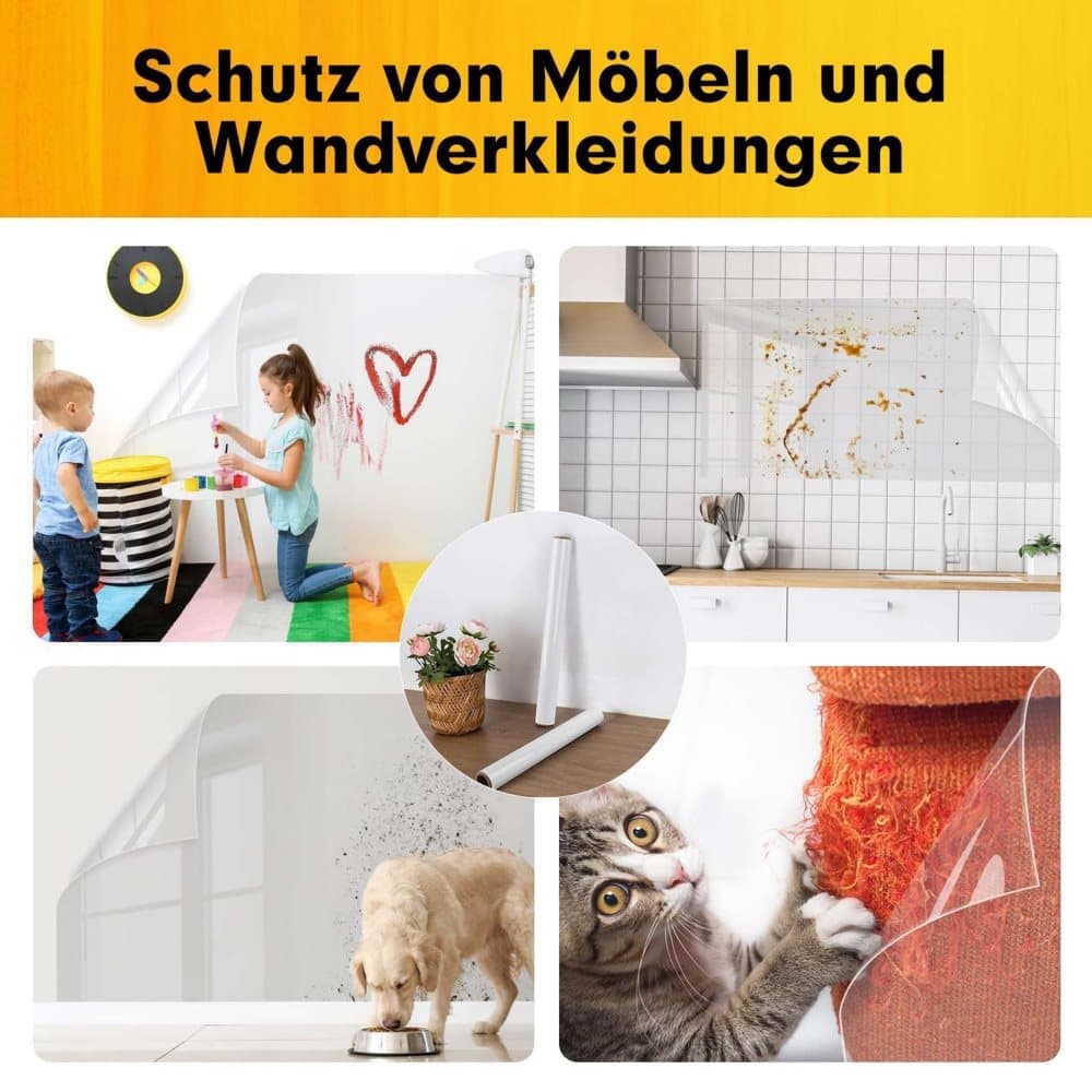 Transparent Wall Protection Film Static Adhesion Removable Durable Water and Oil Resistant Easy to Clean Furniture Foil Wall Decoration, 40 cm × 5 m