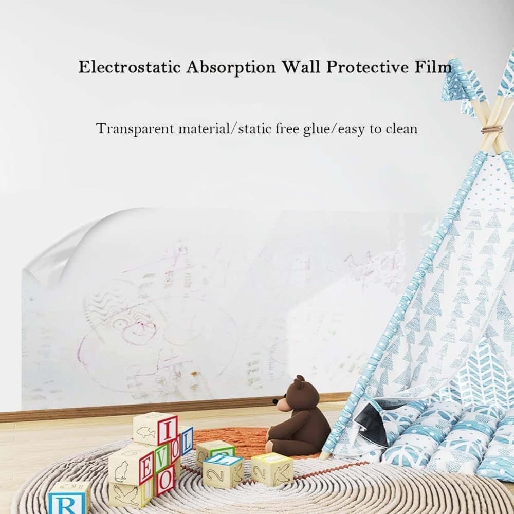 Transparent Wall Protection Film 40 cm x 10 m, Static Adhesion Removable Durable Water and Oil Resistant Easy to Clean Furniture Foil Wall Decoration