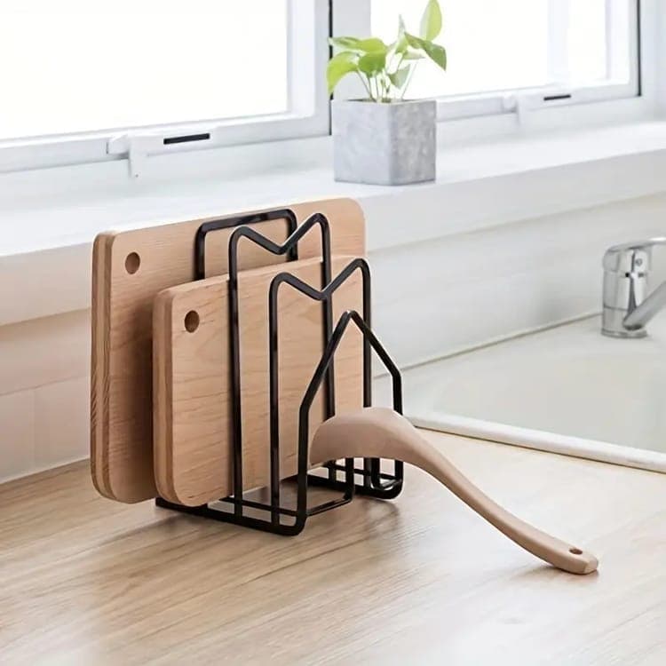 Metal Cutting Board Holder Dish Rack, 12.5x14.5x21.5 cm, Black